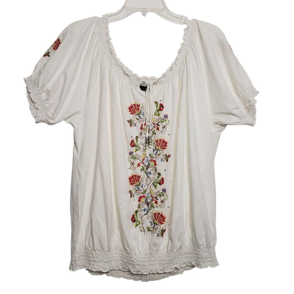 Beautiful rxb Women's Embroidered Short Sleeve Blouse, Est. Size Medium